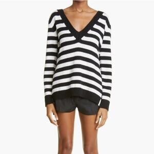 Monse Striped Open Back Leather Belted Wool Sweater